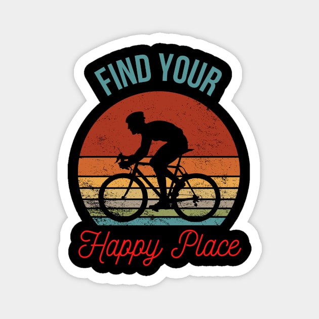 Find Your Happy Place: Retro Sunset Bicyclist Silhouette Magnet by The Wolf and the Butterfly