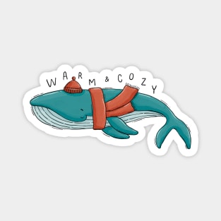 Warm & Cozy. Winter blue whale Magnet