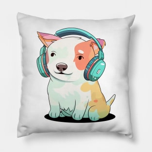 A cute dog with headphone Pillow