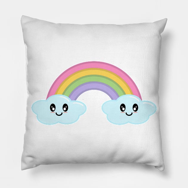 Kawaii Cute Happy Rainbow and Clouds Pillow by Kelly Gigi