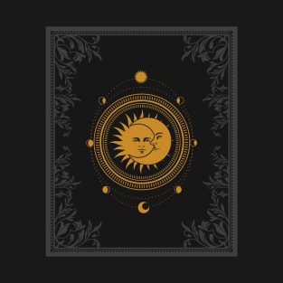 Sun and moon tarot card design with moon phases T-Shirt