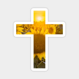 Sunset Sunflower Field Cross Magnet