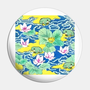 Waterlilies and frog chinoiserie Pin