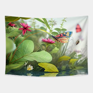 Water Leaves Calm Tranquil Nature Peaceful Season Outdoors Tapestry