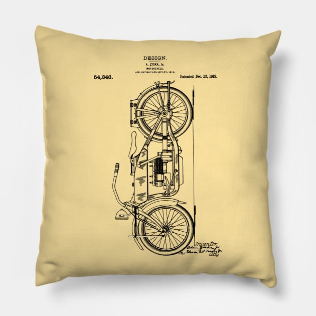 Motorcycle Patent Drawing 1919 Pillow by Joodls