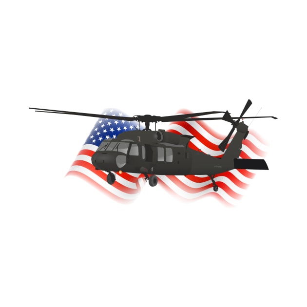 Patriotic Black Hawk UH-60 Military Helicopter by NorseTech