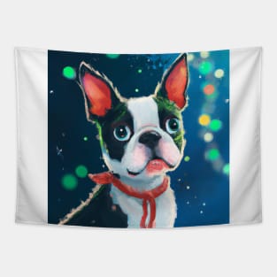 Cute Boston Terrier Drawing Tapestry