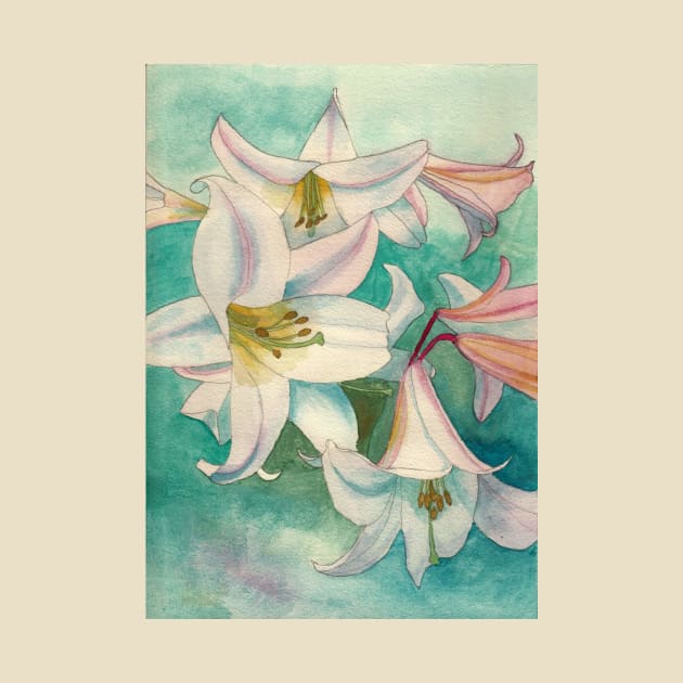 Pale pink lilies watercolour painting by esvb