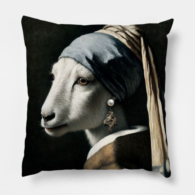 Wildlife Conservation - Pearl Earring Mountain Goat Meme Pillow by Edd Paint Something