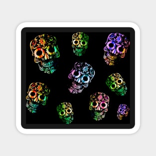 Multicolor Skull on Black Magnet