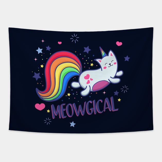 Meowgical Magical Rainbow Kitty Cat Unicorn Tapestry by LittleBunnySunshine