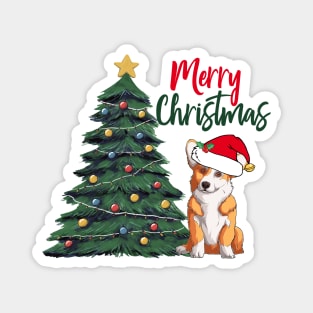 Merry Christmas Corgi in Santa Hat Magnet