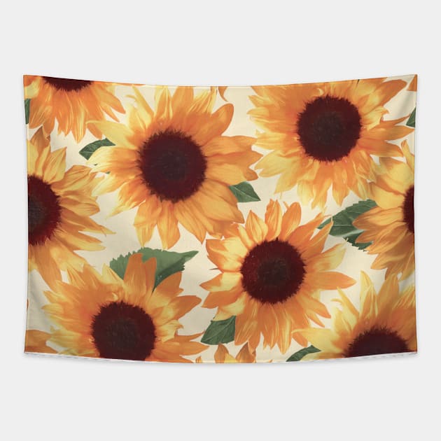 Happy Orange Sunflowers Tapestry by micklyn