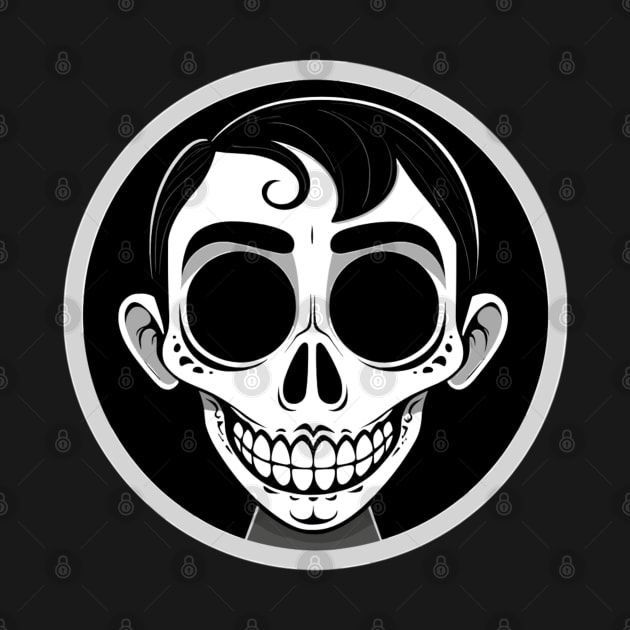 Movie Skull Icon: Black Circle Vector Cartoon by MemoraPrint