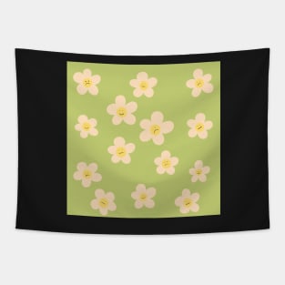 Sad happy flower pattern in key lime Tapestry