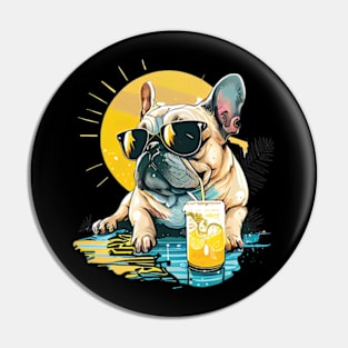 French Bulldog Clipart with Sunglasses Drinking Lemonade, Summer Vibes Pin