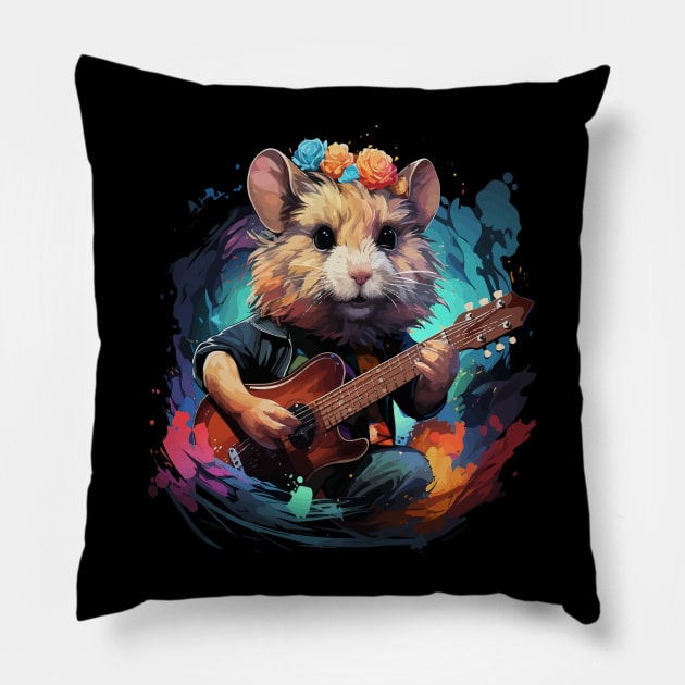 Hamster Playing Guitar Pillow by JH Mart