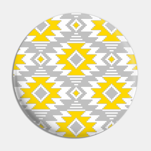 Tribal Aztec Native Ornament - White Gray Yellow Sunny Gold Pastel Ethnic Geometric Amulet Boho Pattern Pin by GrandTartaria
