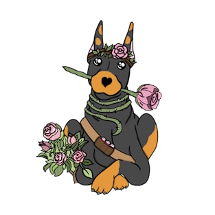 Doberman Rose Druid | DND Dog | Fantasy Flower T-Shirt