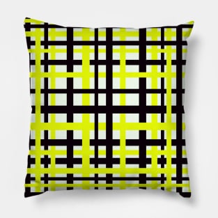 Interlocking Stripes Black White Yellow Pillow