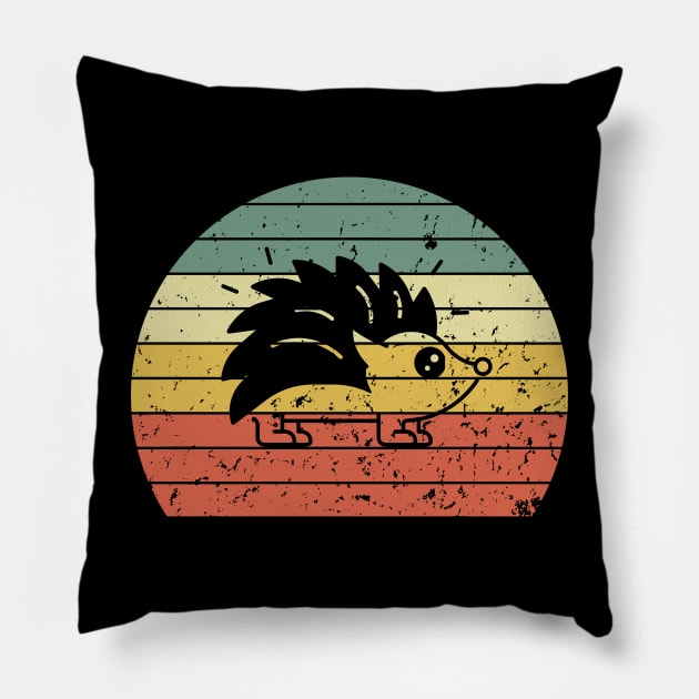 Retro Vintage Sunset Hedgehog Silhouette Pillow by DefineWear