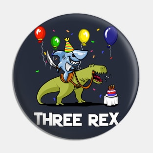 Three Rex Kids 3rd Birthday Shark Riding Dinosaur Pin