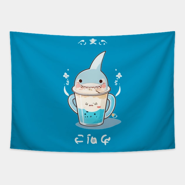 cute shark in coffee Tapestry by Majkel&Majkel