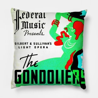 The Gondoliers vintage screen print in bright grunge green, 1937: Retro theatre poster, cleaned and restored Pillow