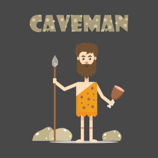 Bearded Caveman With Food And Spear T-Shirt