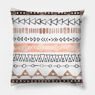 Peach Pink Chocolate Brown Black hand-drawn geometric watercolor Pattern Pillow