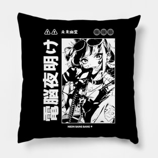 Cyberpunk Girl Manga Aesthetic Goth Grunge Japanese Waifu Anime Streetwear Pillow