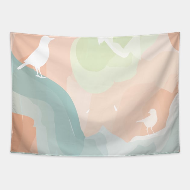 Modern Abstract Birds in Clouds Tapestry by Compassandbliss