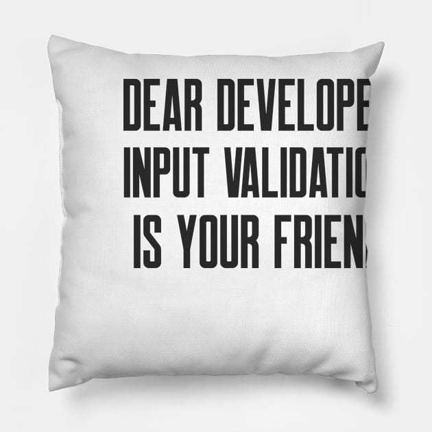 Secure Coding Dear Developer Input Validation Is Your Friend Pillow by FSEstyle