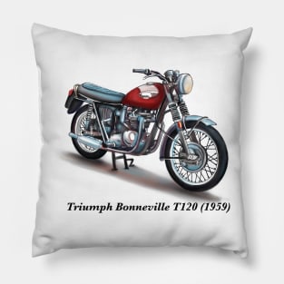 Drawing of Retro Classic Motorcycle Triumph Bonneville T120 1959 Pillow