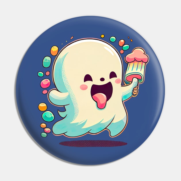 A happy kawaii cute little ghost loves ice-crea Pin by artomix