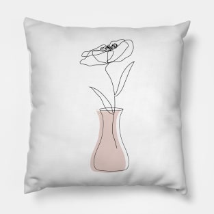 Abstract Poppy Flower One Line Art Pillow