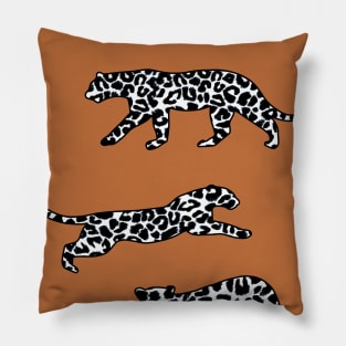 Leopard Shapes Pattern, Black and White, on Burnt Orange Pillow