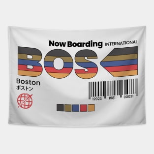 Vintage Boston BOS Airport Label Retro Travel Tapestry