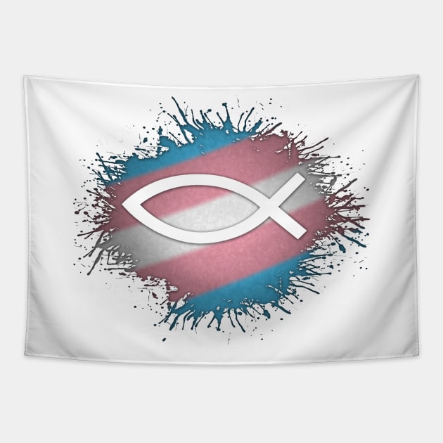 Paint Splatter Transgender Pride Flag Fish Symbol Tapestry by LiveLoudGraphics