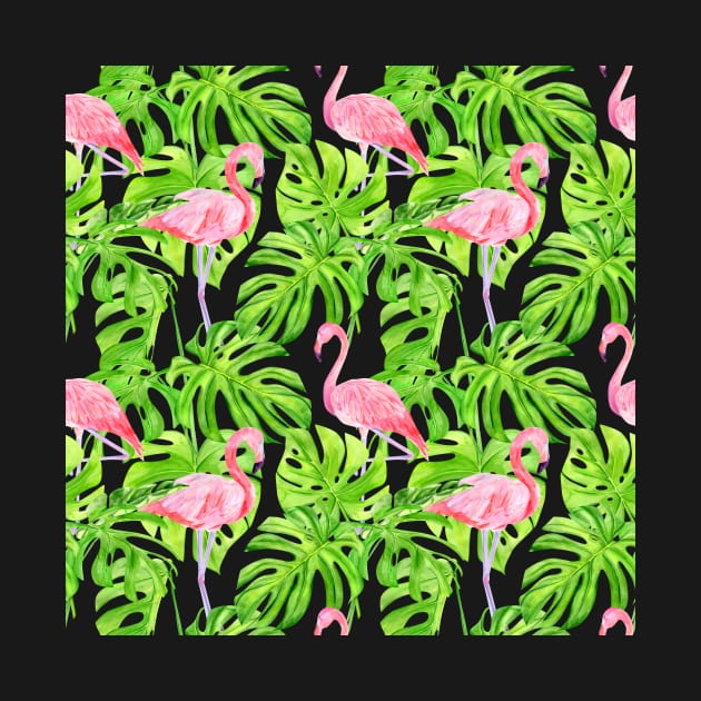 Tropical Pattern Flamingos & Pink Flowers by CeeGunn