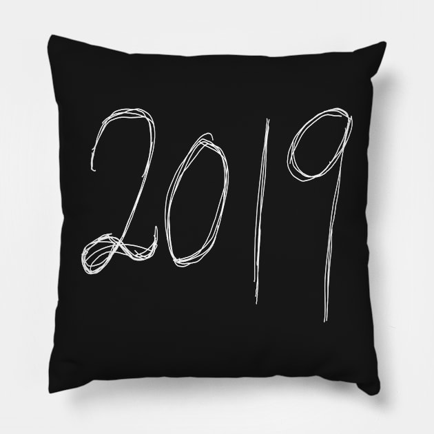 2019 Dark and Gritty Pen Text Year Number (white) Pillow by MacSquiddles