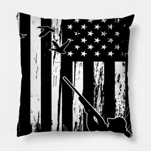 Duck Hunting American Flag Usa Hunters Gift For Men Pillow by wcfrance4