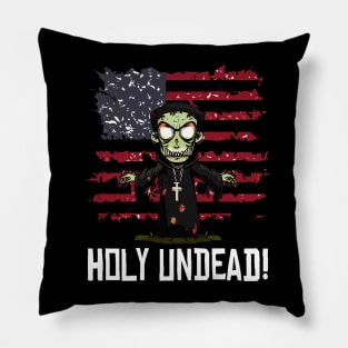 Scary Halloween Zombie Priest Preacher Happy 4th Usa American Flag July Fourth Pillow