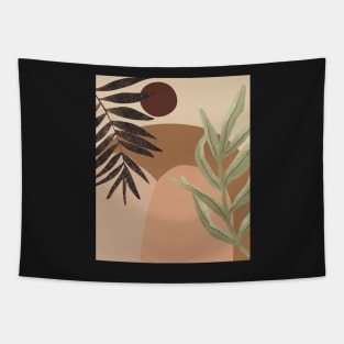 Minimal Modern  Abstract Shapes Black Leaves Warm Tones  Design Tapestry