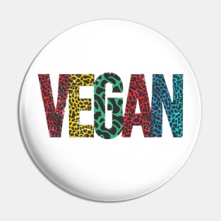 Vegan Word Art T-Shirt #2 | Bright Animal Print Letters Pin