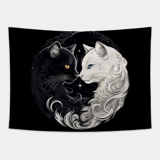 Cat Yin Yang: Feline Balance in Black & White Tapestry