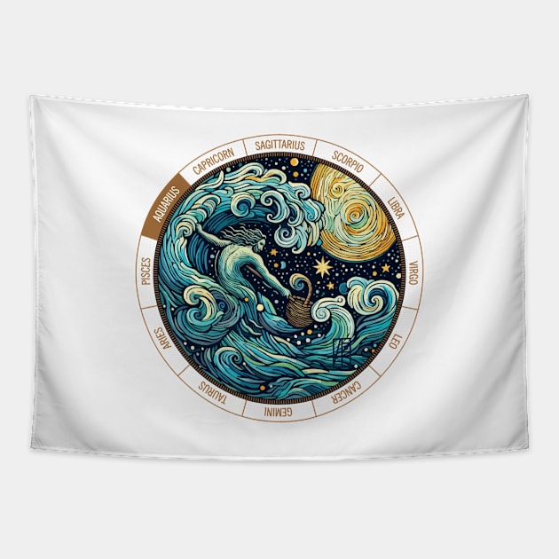 ZODIAC Aquarius - Astrological AQUARIUS - AQUARIUS - ZODIAC sign - Van Gogh style - 7 Tapestry by ArtProjectShop