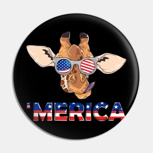 Merica Giraffe Wearing Sunglasses 4Th Of July American Flag Pin