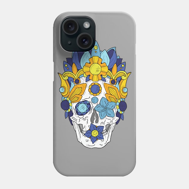 Royal Dead, Blue Floral Detail Crown and Skull Phone Case by bblane