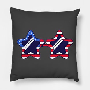 Festive carnival glasses with star shaped frame in colors of flag of USA. Pillow